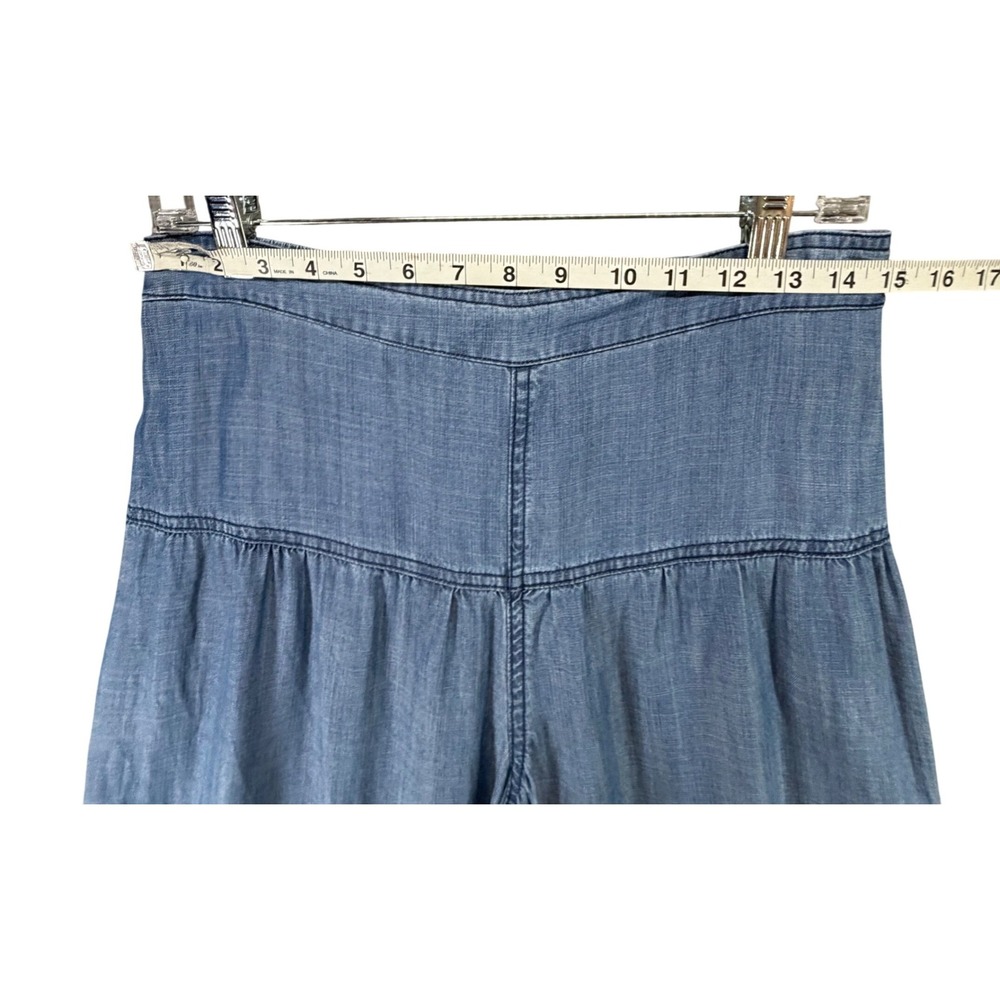 Anthropologie Current Air Chambray Tiered Wide Leg Pant M Blue Flowy Modern Boho - Picture 7 of 16